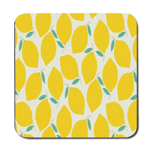 Benjamin Tate Design Lemon Pattern Placemat And Coaster Set With Citrus Design