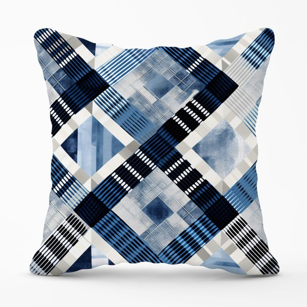 Warren Reed Checkered Square Black And Blue Cushions