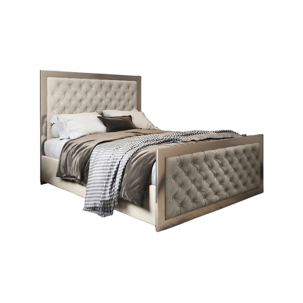 Casa Magna Maddison Upholstered Soft Velvet Metal Bed Frame - Cream