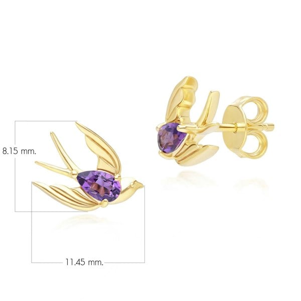 253E435203925 ECFEW™ Creator Amethyst Hummingbird Stud Earrings in Gold Plated Sterling Silver Dimensions