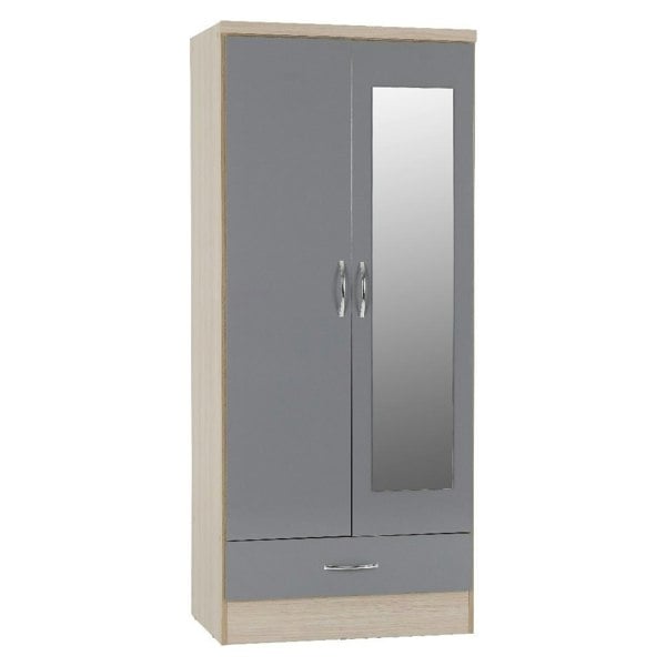 Seconique Nevada 2 Door 1 Drawer Mirrored Wardrobe