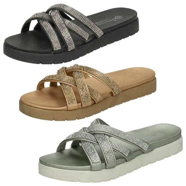 Savannah Ladies Savannah Flat Sole Cross Strap Mules