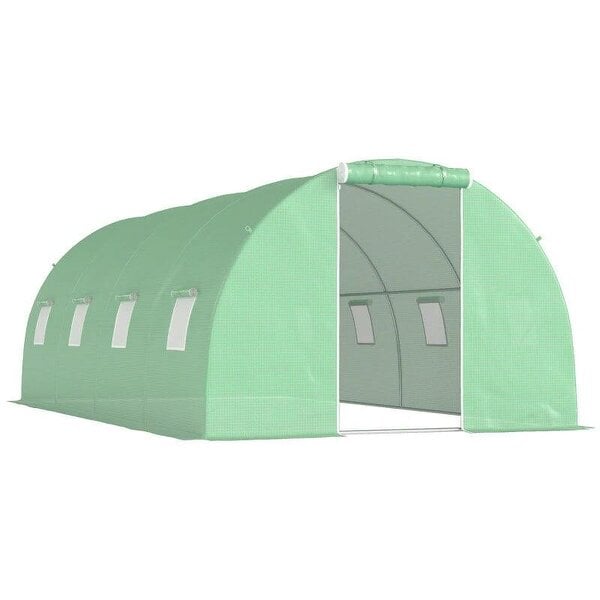 6 x 3 m Walk-in Polytunnel Greenhouse, Zipped Roll-Up Door, 8 Mesh Windows, UV-Resistant PE Cover, Green