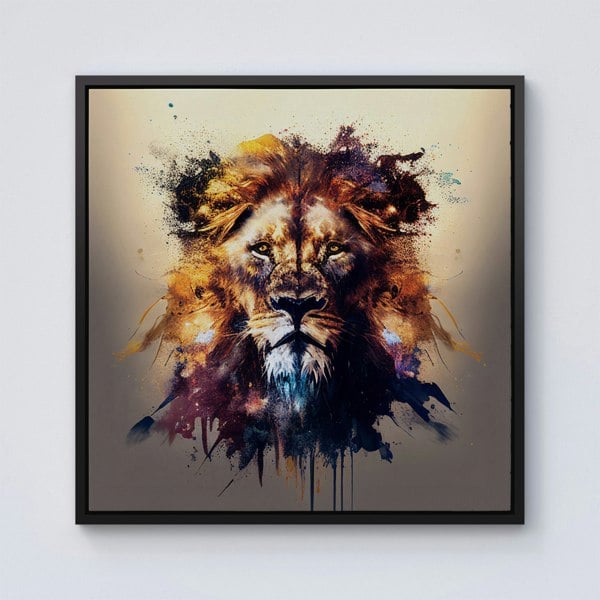 Warren Reed Majestic Lion Face Splash Art Framed Canvas