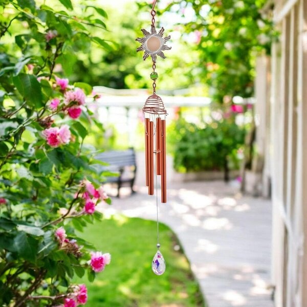 EDH Door Hardware Rose Gold Sun Wind Chime – 58cm x 8cm x 6cm | Elegant Solar-Themed Metal Wind Chime for Outdoor & Indoor Décor