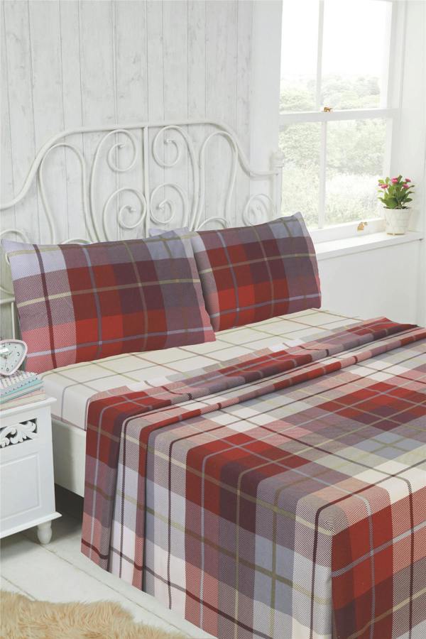 Flannelette Lomond Sheet Set - Red - King