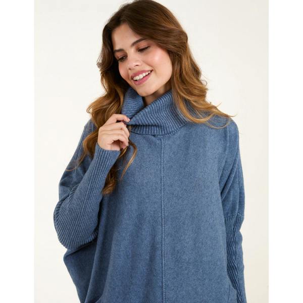 Blue Vanilla Roll Neck Pocket Jumper