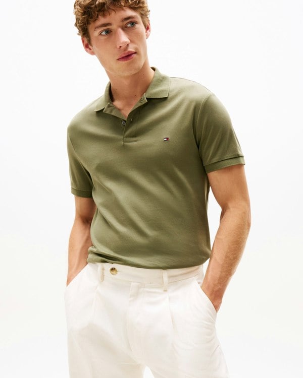 Tommy Hilfiger Liquid Cotton Regular Fit Mens Polo - Battle Green