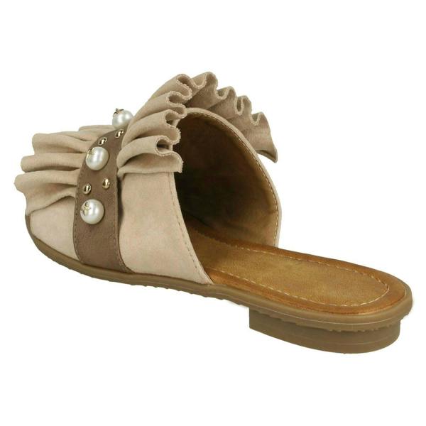 Spot On Ladies Spot On Pearl Trim Mules