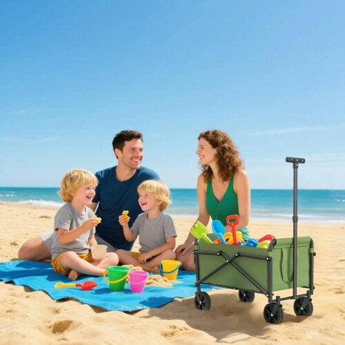 Bobobiy 41L Festival Trolley on Wheels, 60kg Heavy Duty Collapsible Foldable Wagon with Adjustable Handle and Carrying Bag for Beach, Green