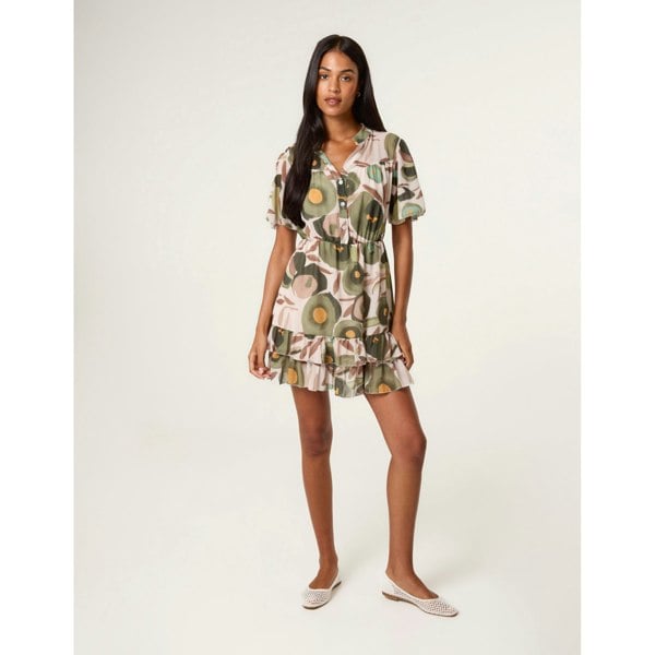 Blue Vanilla Printed Button Up Tiered Short Sleeve Dress