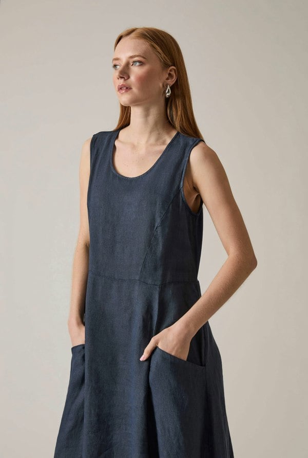 James Lakeland Linen Navy Midi Dress