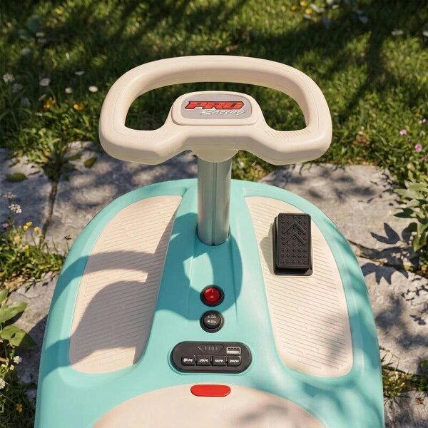 12V Electric Wiggle Car with Pedal, Kids Electric Car with 2 Speeds, Soft Start, Music, Lights for 3-5 Years, Light Blue