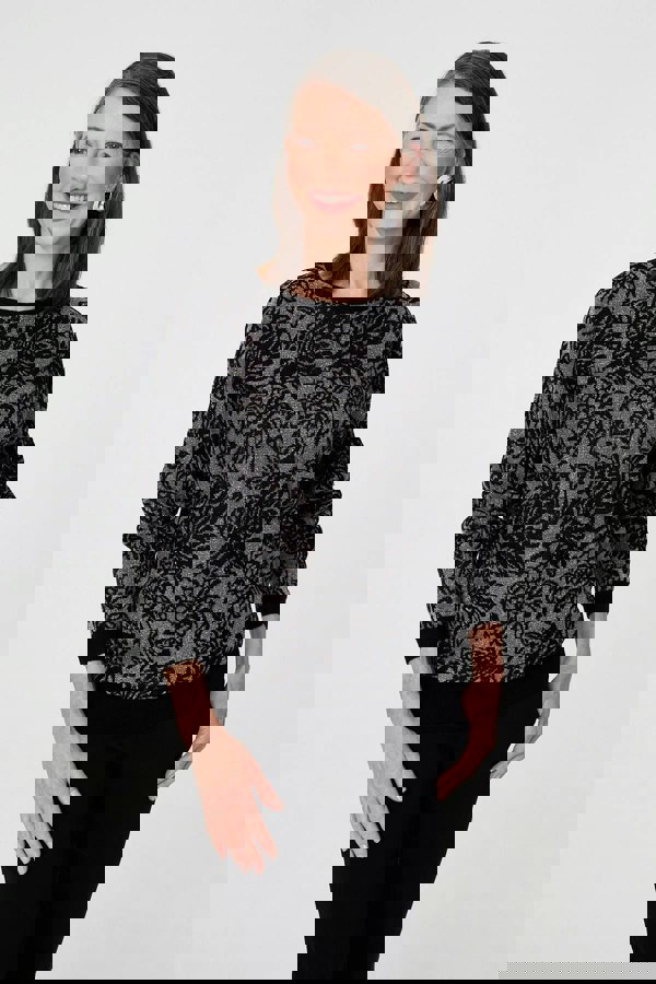 Black | Sparkly Floral Contrast Trim Jumper
