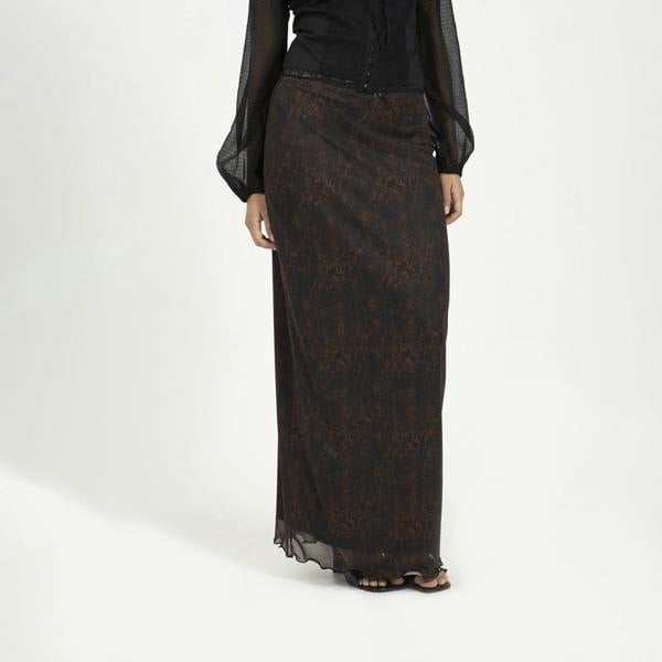 Brave Soul Brown Animal Print Mesh Maxi Skirt - Brown Image 1