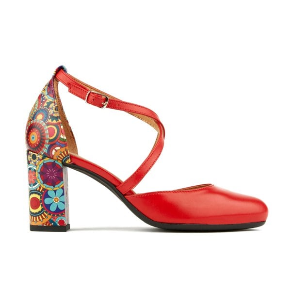Embassy London Kylie - Red Signature - Women's leather strappy 3 inch block heel in red