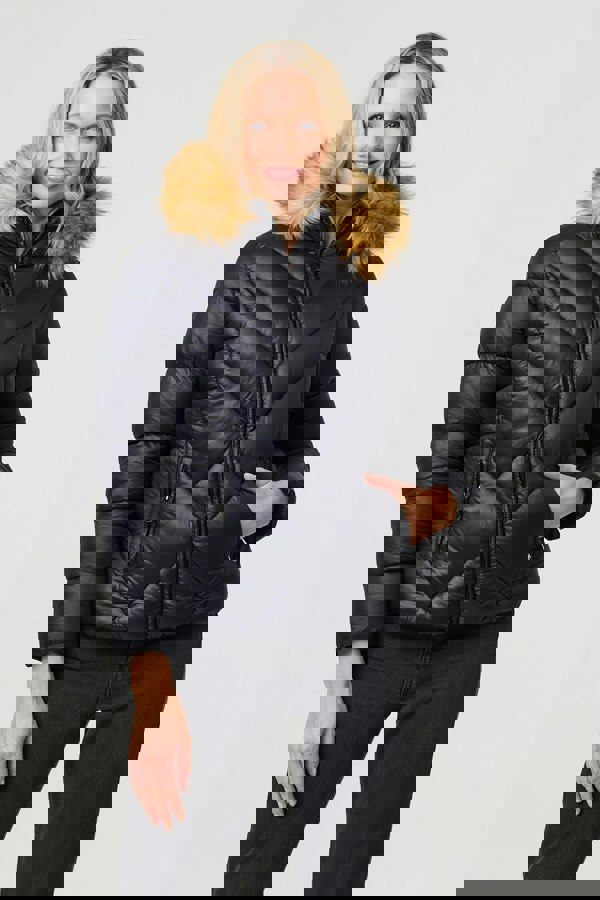 Black | Faux Fur Trim Hooded Puffer Jacket