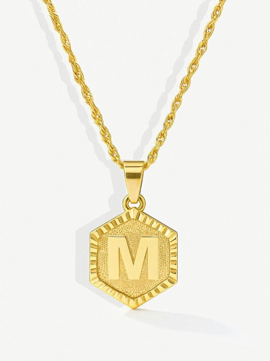 MUCHV Initial Coin Necklace With Singapore Chain - Gold - M