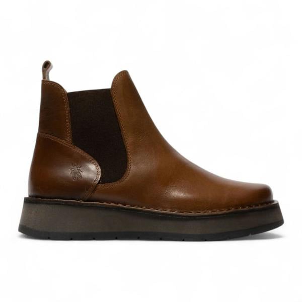 Fly London Womens Camel Brown RAWI131 Chelsea Leather Ankle Pull-On Classic Comfort Boots