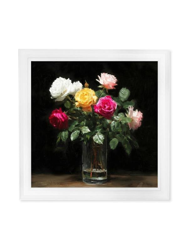 Exceptional Art Garden Roses After Dark - Strong White Hurstwood square frame