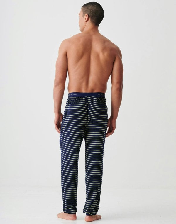 British Boxers Men's Bamboo Pyjama Trousers – Tarragon & Navy Stripe
