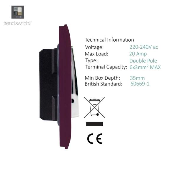 Trendi Switch 1 Gang 20 Amp Heavy Duty Rocker Switch in Plum Purple