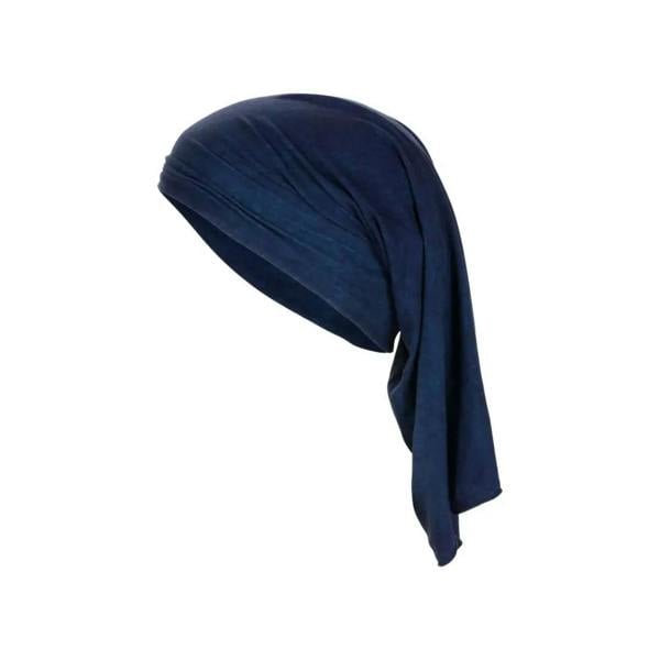 Navy blue soft fabric scarf head wrap with long tail