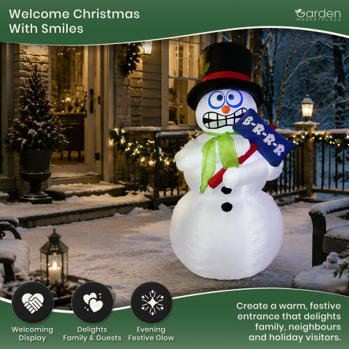 Garden Marketplace 1.8m Inflatable Chattering Snowman Christmas Decoration with 2 LED Lights Self Inflating Waterproof Outdoor Decor