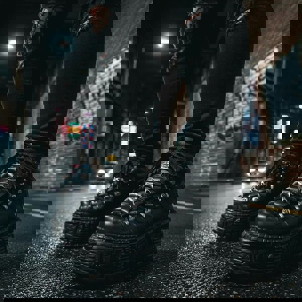 New Rock M-OVERZ106B-C1 Chunky Black Leather Ankle Boots