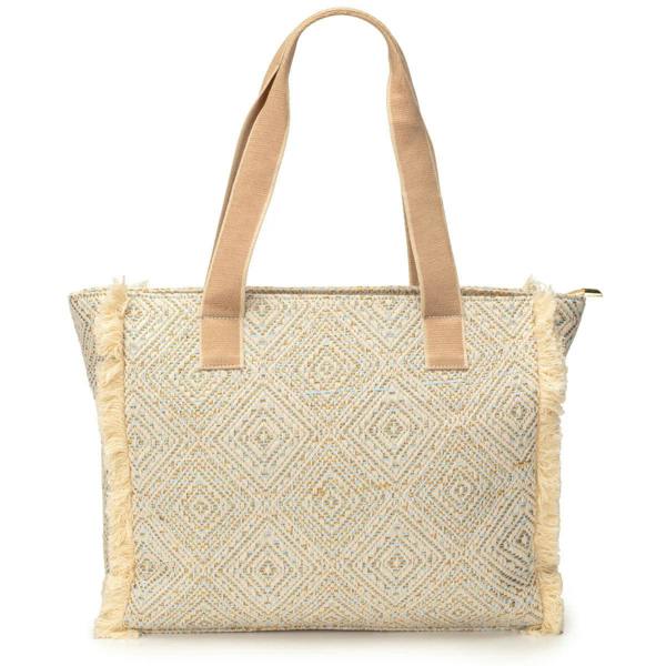 Elie Beaumont Summer Tote - Fringe Powder Blue Diamond Jacquard weave