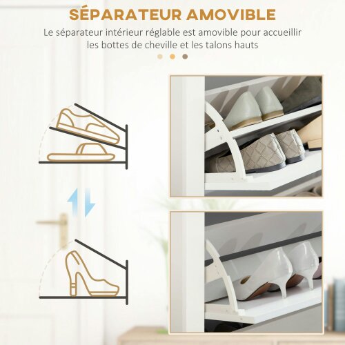 Wyld Haus Rokeha Wooden White and Natural Narrow Shoe Cupboard With 3 Flip Drawers For 18 Pairs