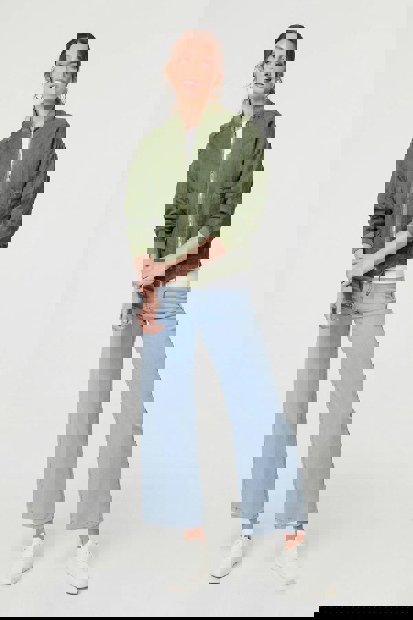 Khaki | Pocket Detail Zip Front Bomber Jacket 
