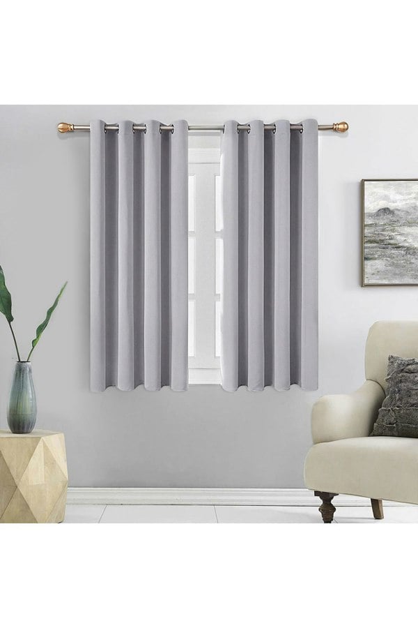 Living and Home 2 Panels Grey Blackout Curtains Polyester Drop Eyelet Curtains for Bedroom and Living Room, 117cm W x 137 cm H