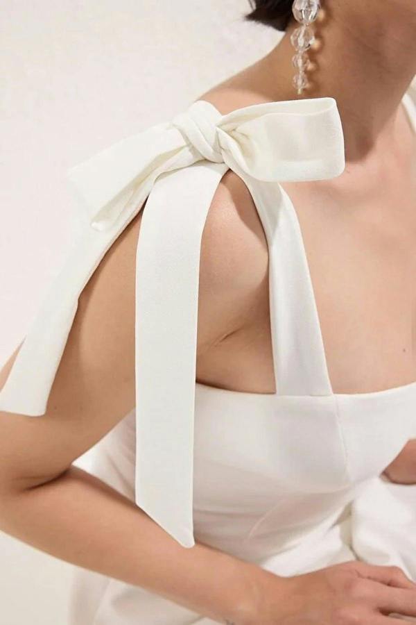 WOVCOR Tie Strap Midi Dress with Sweetheart Neckline