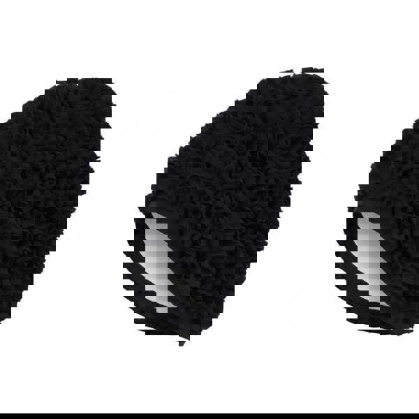 Black Fashy Frill fabric swim cap with ruffles and adjustable strap