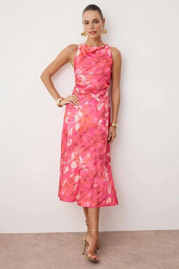WOVCOR Satin Midi Unlined Dress