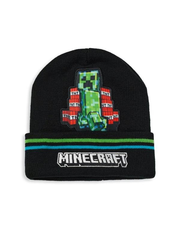 Minecraft Boys Black Creeper & TNT Beanie and Gloves Set (One Size)
