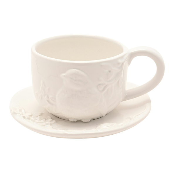 Hestia White Floral Bird Teacup & Saucer Set