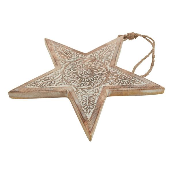 Hill Interiors Wooden Star Hanging Decoration - Brown/White - 