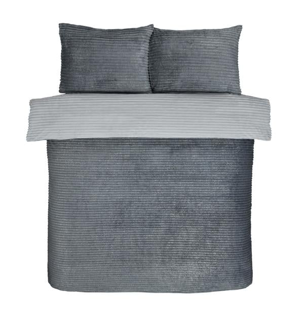 Smart Living Sparkle Ribbed Fleece Duvet Cover With Pillowcases - Grey
