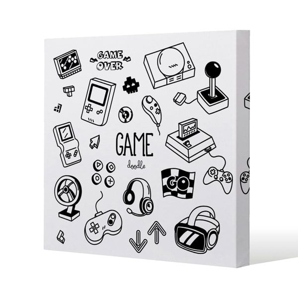 Benjamin Tate Design Game doodles Slim Style Canvas Print  90x90cm , 15mm Slim Real wood.