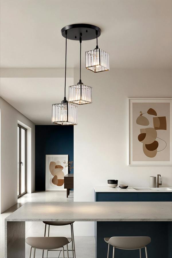 3-Light Crystal Ceiling Pendant Light Fixture