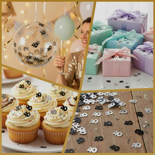 40th Birthday Black and Silver Confetti Foil Table Decorations, 1 Pack to 4 Pack image 8