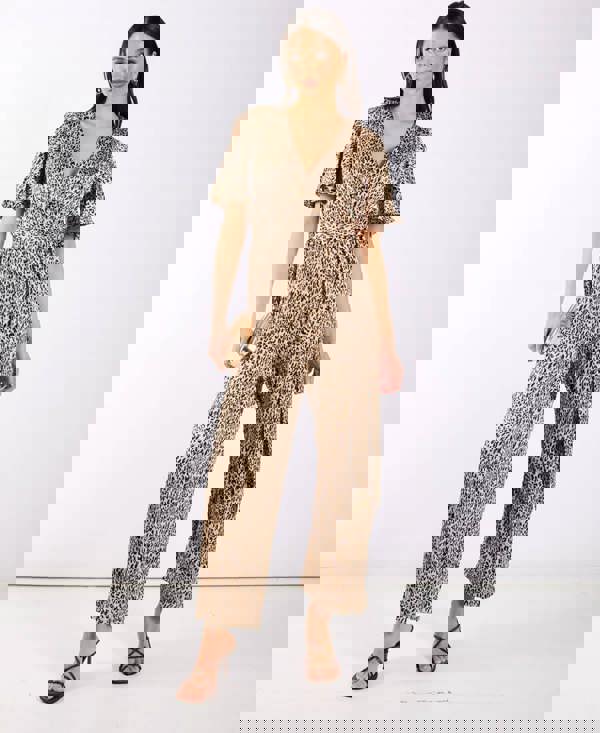 Leopard Printed Satin Jumpsuit wide leg