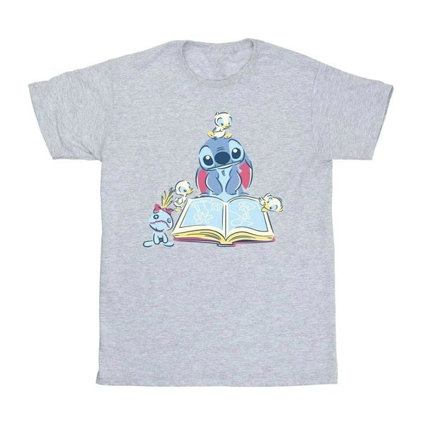 Disney Girls Lilo & Stitch Reading A Book Cotton T-Shirt - Sports Grey