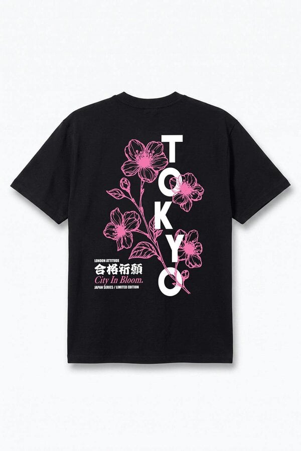 London Attitude Tokyo City in Bloom Oversized Heavyweight Graphic T-Shirt