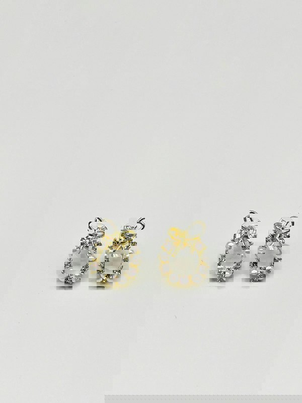 SVNX Pearl & Diamante Bow Wreath Stud Earrings - Gift Boxed