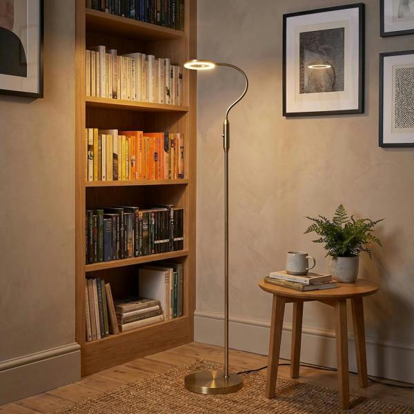 Modern Antique Brass Task Floor Lamp with LED Halo Ring and CCT Dimmer Image 6