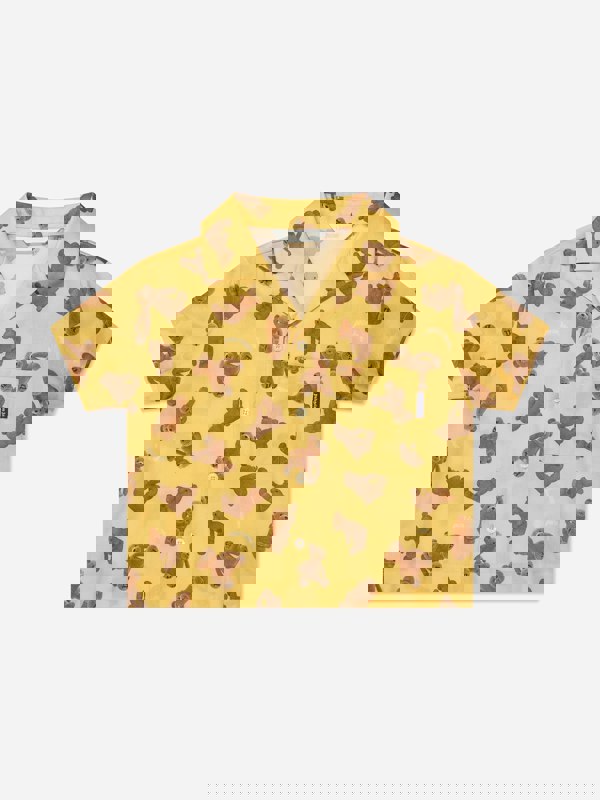 Palm Angels Boys AOP PA Bears Bowling Shirt in Yellow