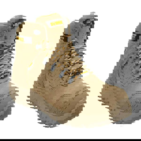 DeWalt Milburn Mens Waterproof Safety Work Steel Toe Scuff S7 Ankle Boots, tan rugged work boots with steel toe, waterproof design, lace-up closure, and cushioned ankle support.